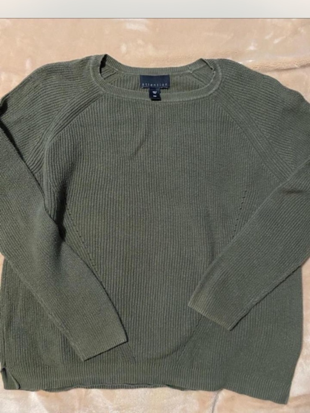 attention Olive Ribbed Crewneck Sweater